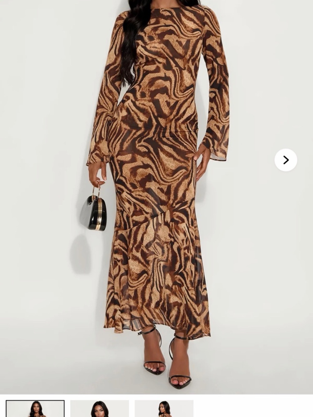Fashion Nova Brown Abstract Print Long Sleeve Maxi Dress